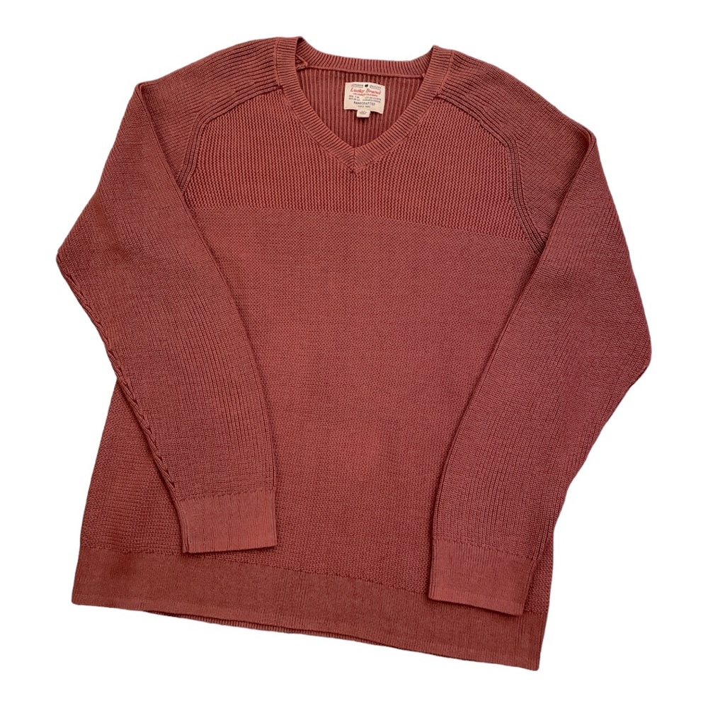 NWOT Lucky Brand Ribbed V-Neck Maroon Oversized Sweater Mens Size XL